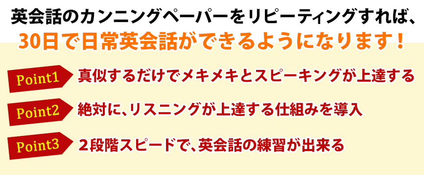 英会話のカンニングペーパーをリピーティングすれば、30日で日常英会話ができるようになります！